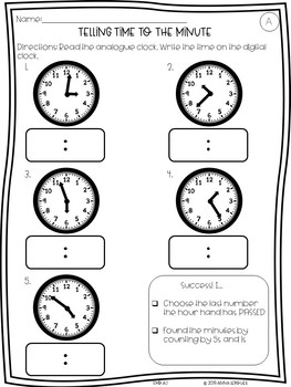 no prep 3rd grade telling time to the minute worksheets