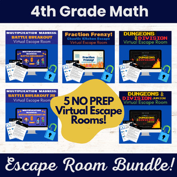 Preview of NO PREP 4th Grade Math Escape Room Bundle