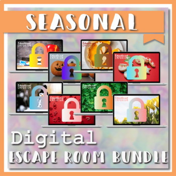 Preview of NO PREP ⭐ 4th Grade Seasonal Math Escape Rooms Bundle ⭐ Digital or Printable