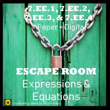 Preview of ⭐NO PREP 7th Grade Expressions & Equations Math Escape Room⭐