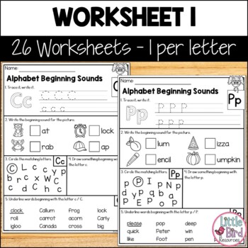 alphabet worksheets a z beginning sounds mixed activities tpt