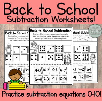 Preview of NO-PREP Subtraction Cut, Glue, and Match Back to School Kindergarten Center
