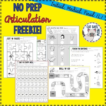 Preview of NO PREP Articulation FREEBIE: Initial, medial, final /L/