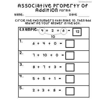 NO PREP Associative Property of Addition "Making 10" Worksheets 1st Grade