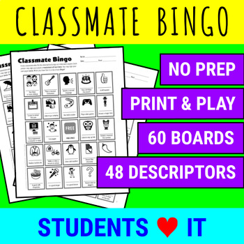 Preview of NO PREP Back to School Icebreaker Classmate Bingo Game for Middle, High School