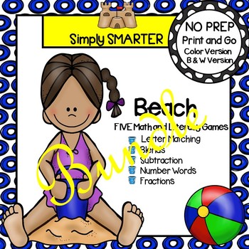 Preview of NO PREP Beach Math and Literacy Games Bundle