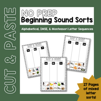 Preview of NO PREP Beginning Sound Cut & Paste Sorts