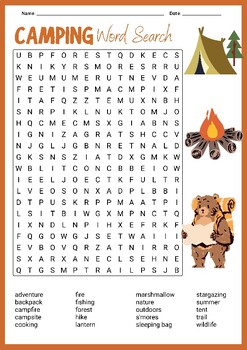 Preview of NO PREP CAMPING WORD SEARCH PUZZLE GAME WORKSHEET ACTIVITY