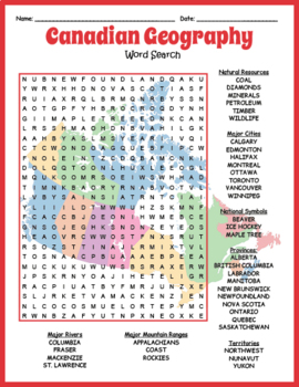 Preview of NO PREP CANADIAN GEOGRAPHY - Map of Canada Word Search Worksheet Activity