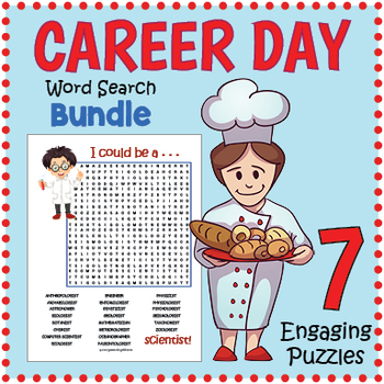 Preview of CAREER DAY BUNDLE - 7 Word Search Puzzle Worksheets - 3rd 4th 5th 6th Grade