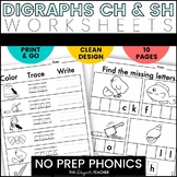 NO PREP CH SH Digraphs Worksheets and Word Work Practice A