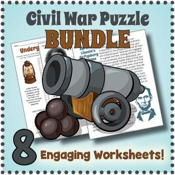 Preview of (4th, 5th, 6th, 7th Grade) NO PREP CIVIL WAR - 8 Word Search Puzzle Worksheets