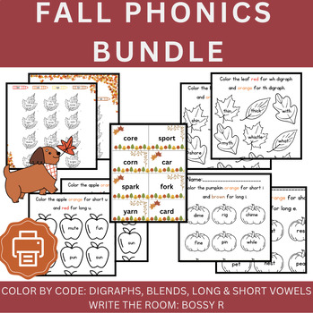 Preview of NO PREP | COLOR BY CODE | WRITE THE ROOM | FALL PHONICS BUNDLE