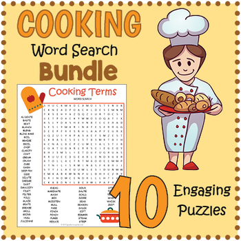 Preview of COOKING BUNDLE - 10 Word Search Worksheet Activities - 4th, 5th, 6th, 7th Grade