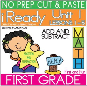 Preview of NO PREP CUT AND PASTE UNIT 1  iREADY MATH COUNT, ADD, & SUBTRACT  FIRST GRADE