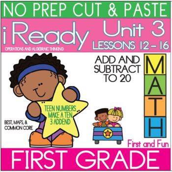 Preview of NO PREP CUT AND PASTE UNIT 3 iREADY MATH ADD AND SUBTRACT TO 20 FIRST GRADE