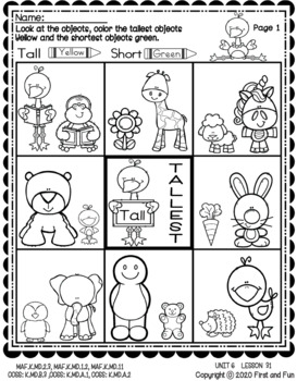 Tall vs short (Color the shortest object) - worksheetspack