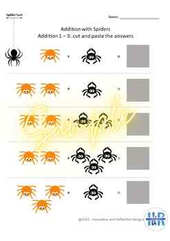 Preview of NO PREP CUT & PASTE HALLOWEEN SPIDER: SUM ADDITION 1-5 and FLASH CARDS