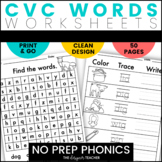 NO PREP CVC Word Worksheets Short Vowels A E I O U Word Wo