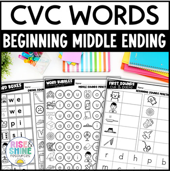 Preview of NO PREP CVC Words Beginning, Middle & Ending Sounds Worksheets