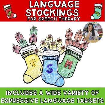 Preview of NO PREP: Christmas Expressive Language Stocking Craft for Speech Therapy