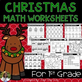 NO PREP Christmas Math Worksheets for 1st Grade by Just One 2nd | TpT