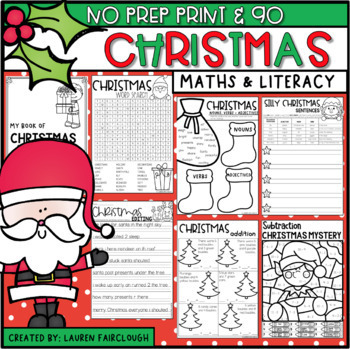 Preview of NO PREP Christmas Math and Literacy
