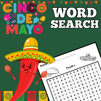 Preview of NO PREP Cinco De Mayo Word Search Puzzle Worksheet With Solutions