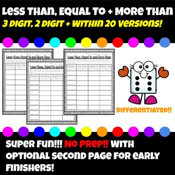 Preview of NO PREP: Comparing Numbers Less Than, Equal to and More Than Practice