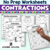 NO PREP Contractions Worksheets and Printables for 1st, 2n