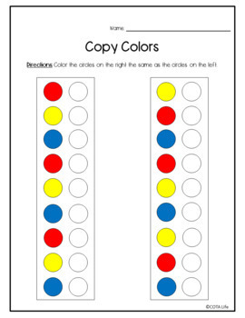 Copy Colors - Visual Motor & Visual Perception by COTA Life | TPT
