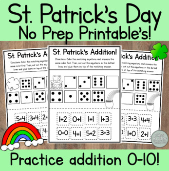 Preview of NO PREP Cut, Glue, and Match Addition St. Patrick's Day Center Kindergarten, VPK