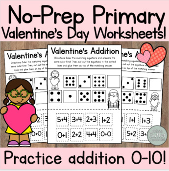Preview of NO PREP Cut, Glue, and Match Addition Valentines Center Kindergarten, VPK