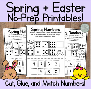 Preview of NO PREP Cut, Glue, and Match Numbers Easter + Spring Center Kindergarten, VPK