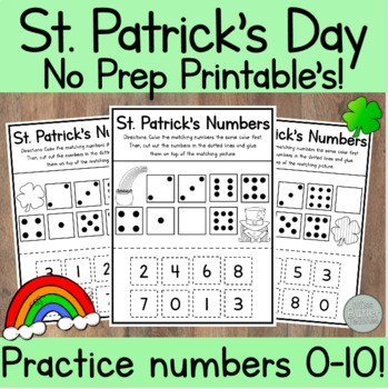 Preview of NO PREP Cut, Glue, and Match Numbers St. Patrick's Day Center Kindergarten, VPK