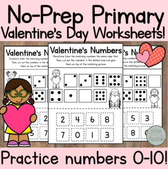 Preview of NO PREP Cut, Glue, and Match Numbers Valentines Center Kindergarten, VPK