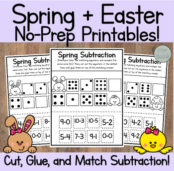 Preview of NO PREP Cut, Glue, and Match Subtraction Spring+Easter Center Kindergarten, VPK