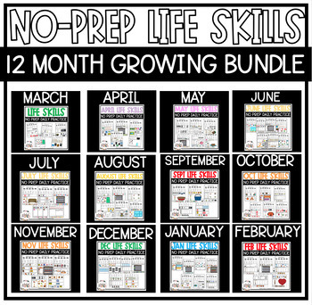 Preview of NO-PREP Daily Life Skills Practice *12 MONTH BUNDLE* for Special Education