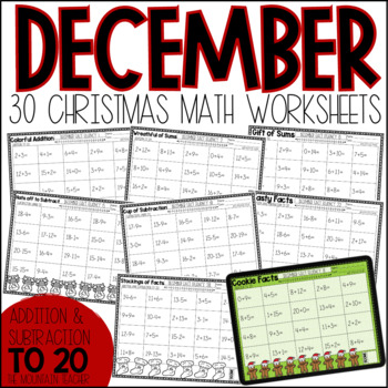 Preview of Christmas Adding & Subtracting Up to 20 Worksheets | December Math Fact Fluency