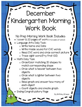 Preview of NO PREP December Kindergarten Morning Work Book