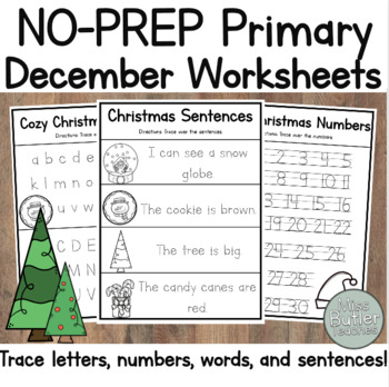 Preview of NO PREP December Winter Tracing Worksheets - VPK + Kindergarten