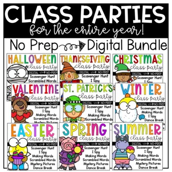 Preview of NO PREP Digital Class Parties YEAR LONG BUNDLE  Google Slides™