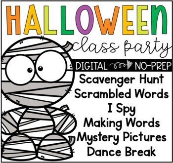 Preview of NO PREP Digital Halloween Virtual or In-Person Class Party Google Slides™ 