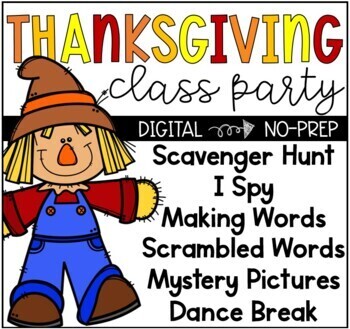 Preview of NO PREP Digital Thanksgiving Virtual Class Party Google Slides™