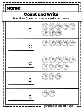 NO PREP Dimes Worksheets | Money Worksheets | Counting Coins | TPT