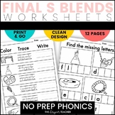 NO PREP Ending Final S Blends Worksheets ST SK SP Phonics 