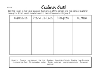 european explorers worksheets