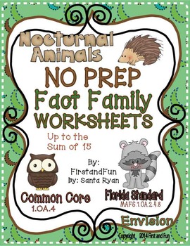 Preview of NO PREP FACT FAMILY NUMBER BOND WORKSHEET COMMON CORE