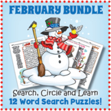 FEBRUARY WORD SEARCH BUNDLE (3rd, 4th, 5th, 6th Grade)