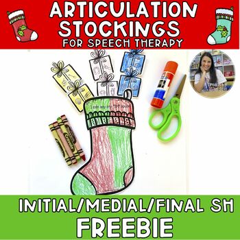 Preview of NO PREP FREEBIE: Christmas "SH" Articulation Stocking Craft for Speech Therapy